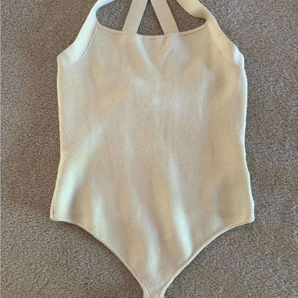 Abercrombie & Fitch Cream Bodysuit with Geometric Cut-Outs
